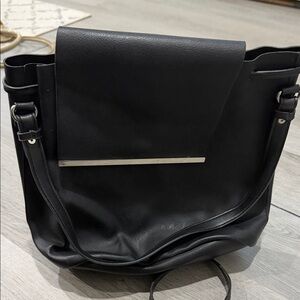 Zara Black Shoulder Bag with Silver Bar Accent